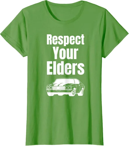 Vista 51 de Divertido regalo de auto para chicos – Respect Your Elders Classic Muscle Car Camiseta, Negro, S