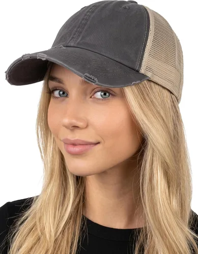 Vista 11 de Funky Junque Distressed Mesh Low Profile Trucker Hat Snapback Cap Paquete de 2: camuflaje negro y negro