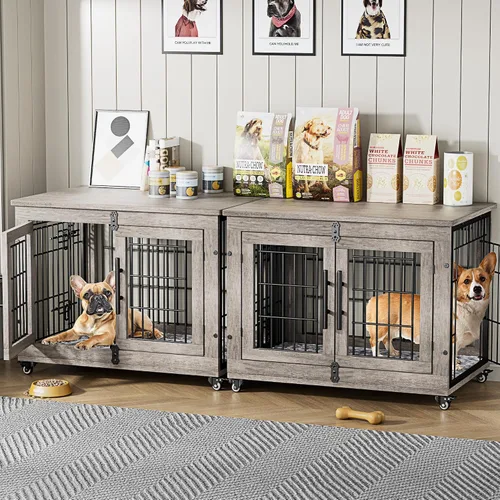 Vista 9 de Lulive Mueble de Jaula para Perros Pequeños, Perrera para Perros de Interior con Puertas Dobles de Madera, Jaula para Perros de 27.1'' de Servicio