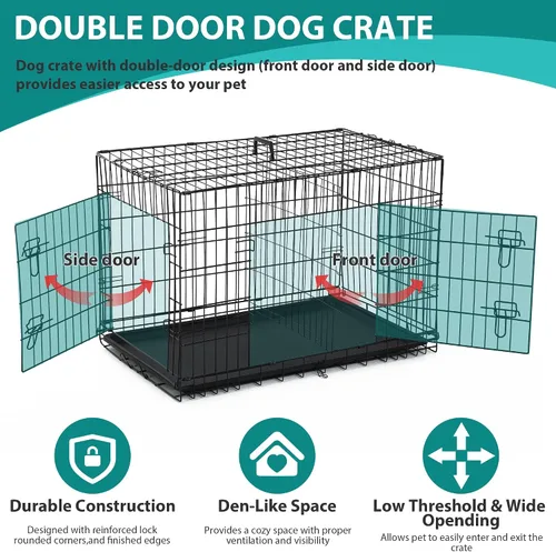 Vista 3 de Jaulas de 24 pulgadas para perros pequeños, 20 libras, jaula plegable para mascotas con bandeja de panel divisor, jaula de doble puerta para Negro
