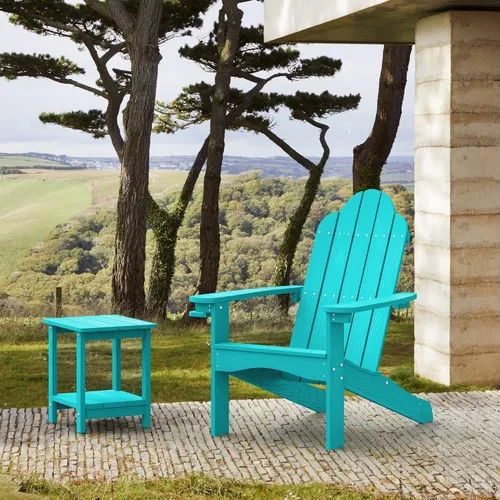 Vista 7 de LUE BONA HDPS Sillas Adirondack, 1 silla, patio exterior de larga duración para todas las estaciones, soporte para tazas oculto, 350 libras, azul