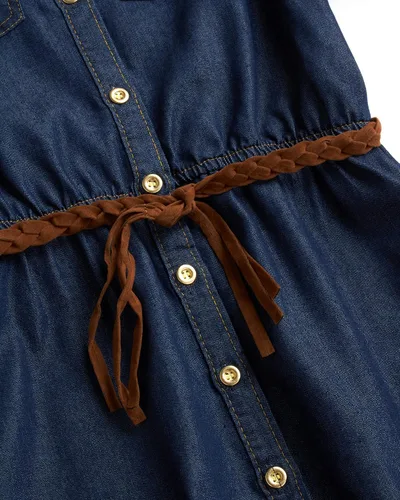 Vista 6 de dollhouse Vestido casual de mezclilla para niñas, vestido de mezclilla de manga larga para niñas, vestidos de vacaciones de invierno para niñas