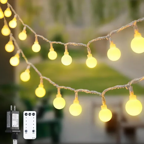 Vista 23 de JMEXSUSS Luces de Cuerda de Globo, Luces de Navidad Rojas y Blancas, Enchufe de 100 LED Globe String Lights Plug in with Remote, 33 ft 8 Modes