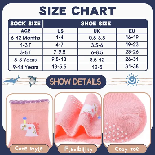 Vista 4 de ANTSANG Calcetines de algodón a rayas de unicornio para bebés, niñas y niños pequeños