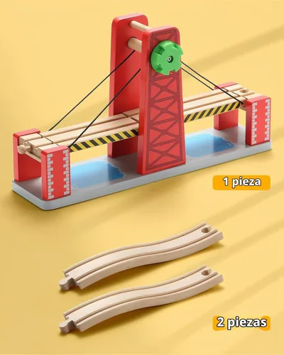 Vista 3 de SainSmart Jr. Juego de accesorios de tren de madera, juego de puente elevador, compatible con Brio, Thomas, Melissa y Doug
