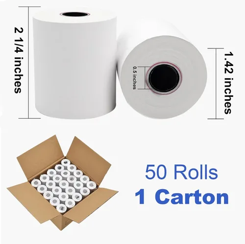 Vista 2 de SJPACK Rollo de papel térmico de 2-1/4" x 50'-200 paquetes de papel de recibo POS, adecuado para cajas registradoras, terminales de tarjetas