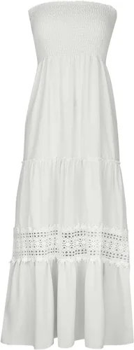 Vista 6 de NaRHbrg Vestidos de verano para mujer 2024, vestido sin tirantes, bohemio, fluido, vestido largo con parte superior de tubo, hombros descubiertos