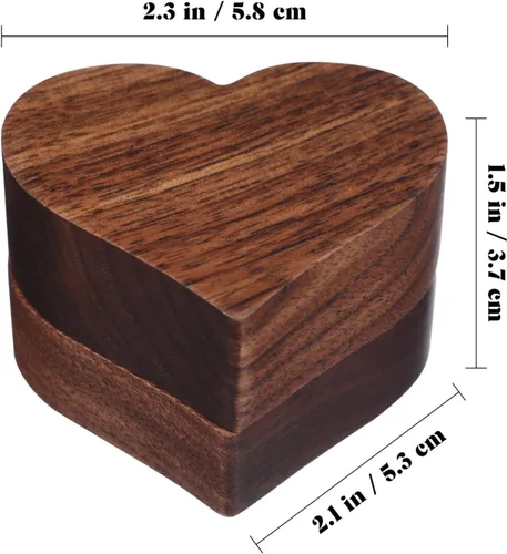 Vista 3 de IMIKEYA Caja de anillo de madera en forma de corazón Caja de anillo de madera Caja de anillo de boda Caja de presentación de madera Caja de anillo
