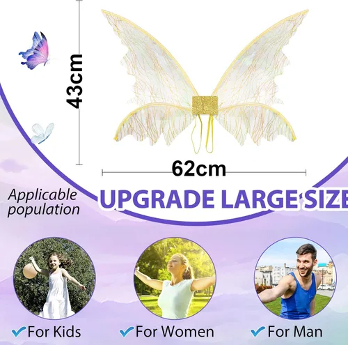 Vista 2 de caretoto Alas de hadas para adultos, disfraz de hada de mariposa, Halloween, alas de ángel para mujeres y niñas