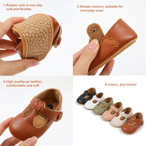 Vista 5 de COSANKIM Zapatos Mary Jane para bebé y niña, suela suave, con lazo, princesa, boda, antideslizantes, para bebé, para primera caminata, zapatos