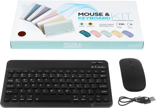 Vista 8 de Combo de teclado y mouse Bluetooth ultra delgado, recargable, portátil, compacto, inalámbrico, juego de teclado para PC, computadora, tableta Negro