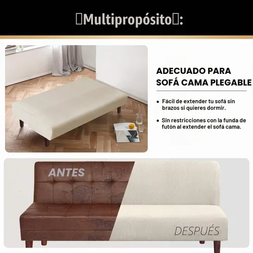Vista 4 de PrinceDeco Funda elástica sin brazos para futón, funda deslizante para futón, funda para sofá de tamaño completo y cama de sofá de tamaño queen