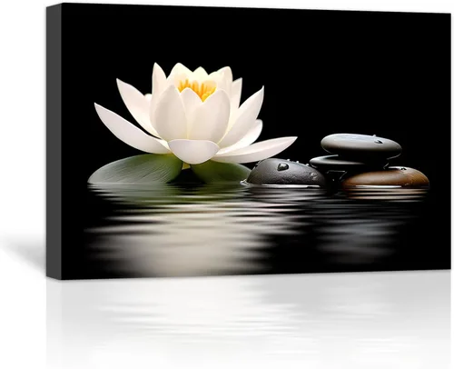Vista 8 de LZIMU Lienzo Zen para pared, diseño de flores de loto y piedras, cuadros de spa, decoración de pared, impresiones artísticas para yoga, meditación