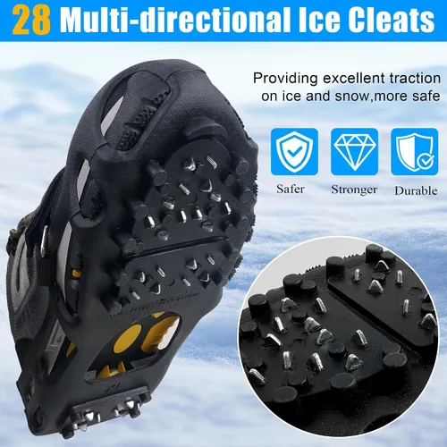 Vista 4 de Crampones, tacos de nieve de hielo para zapatos y botas con 28 tacos de acero antideslizantes para caminar sobre nieve y hielo, tacos de hielo
