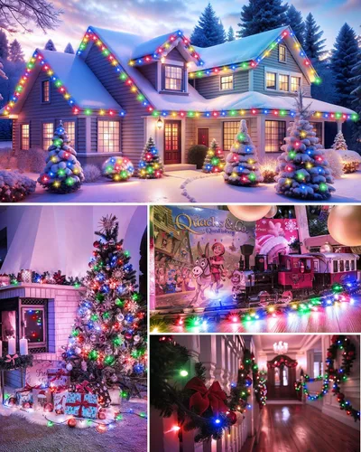 Vista 5 de Mini cadena de luces LED de Navidad, 14 pies, 50 luces LED F5, multicolor, luces de árbol de Navidad conectables para corona, guirnalda, fiesta