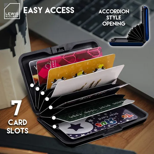 Vista 3 de Lewis N. Clark Cartera de aluminio RFID, Azul Patchwork, Mini cartera de aluminio RFID, soporte para tarjetas de crédito, funda para tarjetas