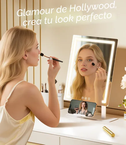 Vista 6 de Gospire Espejo de maquillaje iluminado, Hollywood 4000 mAh recargable con aumento 5X/10X, iluminación regulable de 3 colores, control táctil