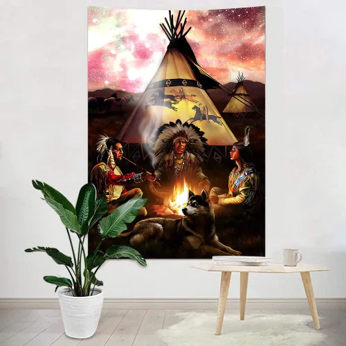 Vista 3 de SHRAPHY Tapiz indio nativo americano de 40 x 60 pulgadas, tapiz psicodélico estrellado, arte tribal del suroeste, tapices colgantes de pared