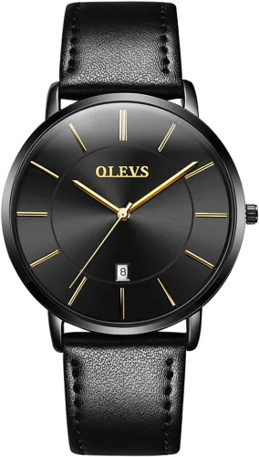 Vista 8 de OLEVS Reloj para hombre, de lujo, ligero, de cuero, impermeable, con movimiento japonés, para hombre, con fecha, calendario, minimalista, ultrafino