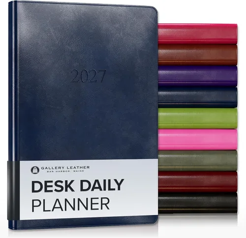 Vista 12 de Gallery Leather Agenda diaria 2027 Acadia páginas doradas y negras Agenda y cuaderno diario elegantemente encuadernado con elegantes bordes
