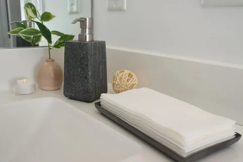 Vista 6 de Toallas de invitados desechables similares a lino Servilletas de baño Servilletas de boda Toallas desechables de lino premium (blanco, 120)