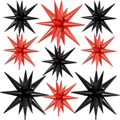 Vista 24 de 9 piezas de globos de estrella beige, grandes globos de papel de aluminio en forma de estrella en explosión, globos de Mylar en punta color crema