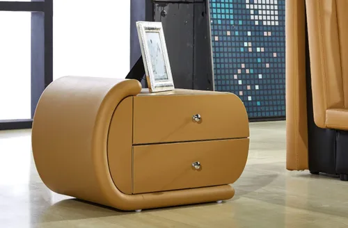Vista 4 de Container Furniture Direct Thompson Collection - Mesita de noche contemporánea tapizada de piel sintética con tiradores de cajón cromados, estándar