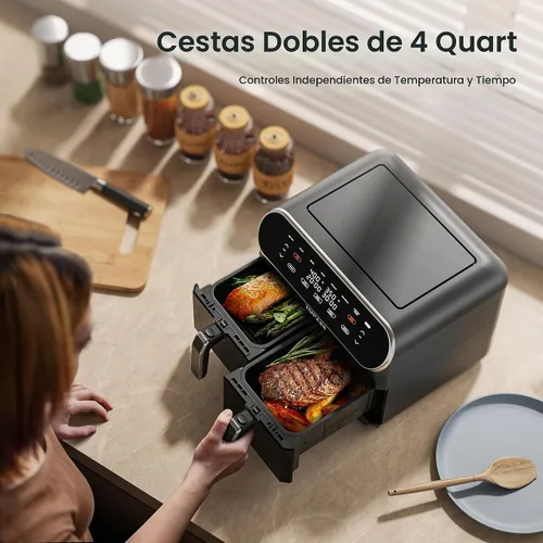 Vista 3 de TOPZEE Freidora de aire grande de 8 cuartos de galón, freidora de aire de doble cesta con ventanas de fácil visión, precalentar, freír con aire
