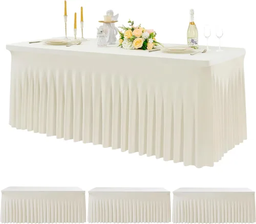Vista 24 de Outpain Juego de 2 manteles rectangulares de elastano beige para mesas rectangulares de 6 pies, manteles de elastano ajustable de 6 pies, sin