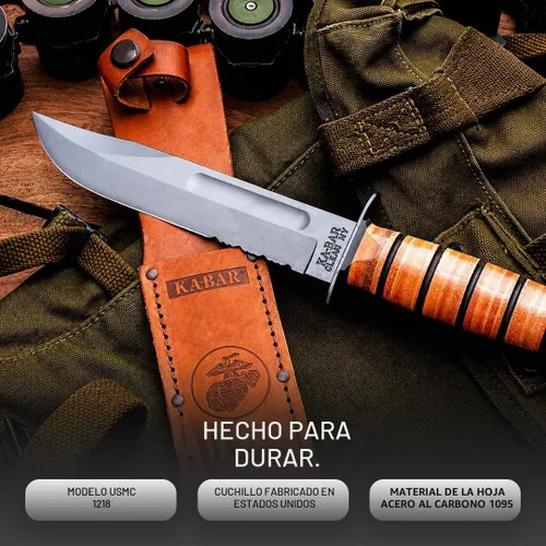 Vista 4 de KA-BAR 1218 USMC Cuchillo de combate de tamaño completo - Hoja dentada de 7" con funda de cuero