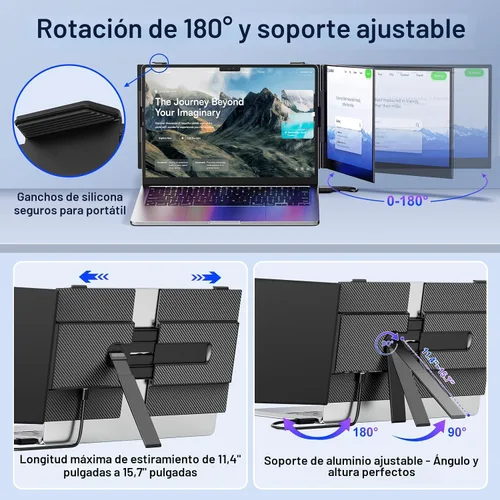 Vista 6 de Extensor de pantalla para laptop, monitor portátil FHD 1080P IPS de 14 pulgadas para laptop, ultrafino de 0.17 pulgadas y 1.3 libras, pantalla dual