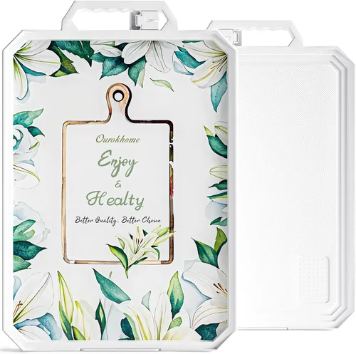 Vista 9 de Ourokhome Tabla de cortar para cocina, tabla de cortar de vidrio templado de doble cara de grado alimenticio para cortar carne, verduras, frutas