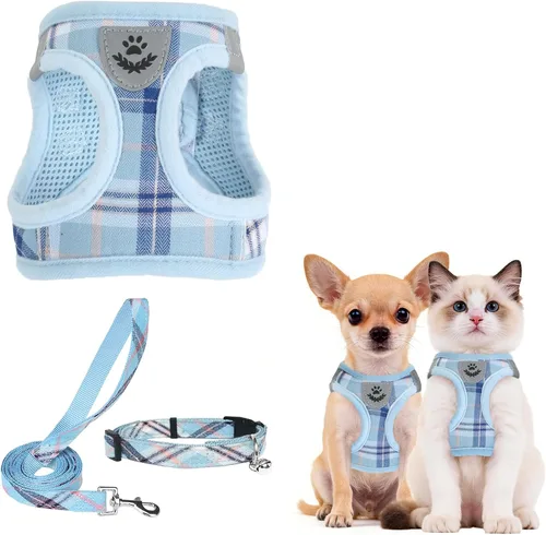 Vista 109 de PUPTECK - Arnés, collar y correa ajustables, sin tirones, para perros pequeños y medianos, cachorros y gatos, pechera reflectante acolchada de malla