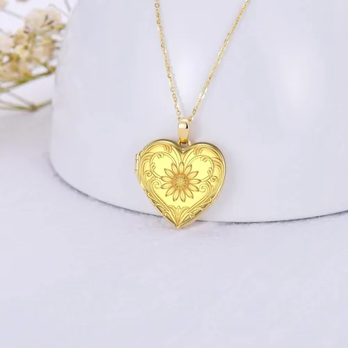 Vista 2 de SOULMEET - Collar con relicario en forma de corazón con girasol, donde se pueden guardar fotografías de personas para tenerlas cerca de ti, joyería