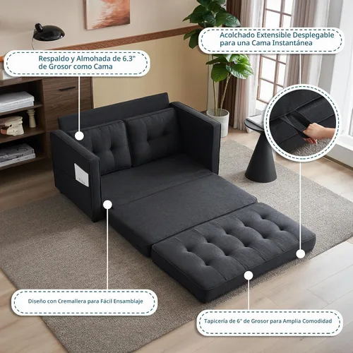 Vista 6 de VINGLI Sofá Cama Loveseat Mejorado, 53.5" An x 83" L Sofá Cama Convertible Sofá Cama Futón Sofás para Sala de Estar, Sofá Cama Plegable