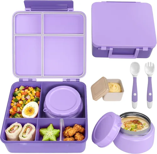Vista 19 de Lonchera para niños con lonchera Bento con tarro de comida de 8 onzas, color negro