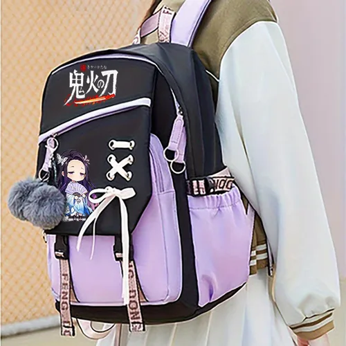 Vista 3 de Linda mochila escolar para niñas y niños, mochila escolar para estudiantes de primaria media, mochila escolar Kawaii con colgante (rosa)