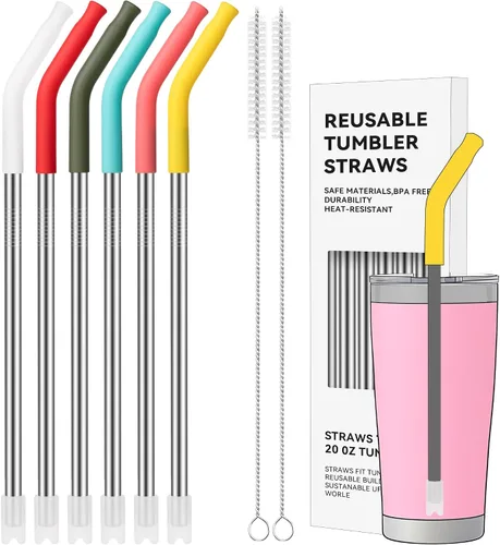 Vista 15 de Pajitas de metal rectas de 20 onzas con punta de silicona para vaso de 20 oz Pajita reutilizable de acero inoxidable para YETI, STANLEY, US