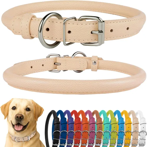 Vista 70 de CollarDirect - Collar de cuero enrollado para perro, collar redondo acolchado suave para cachorro, collar de cuero auténtico hecho a mano