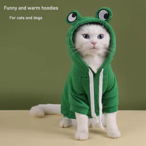 Vista 4 de ANIAC Ropa divertida para mascotas para perros pequeños, gatos, hembras, machos, cachorros, sudadera cálida con capucha para perros, abrigo con Verde