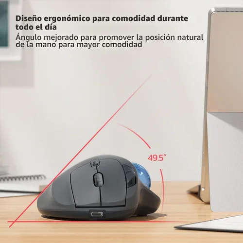 Vista 3 de Nulea M501 Ratón Trackball Inalámbrico, Ergonómico Recargable, Control Fácil con el Pulgar, Seguimiento Preciso y Suave, Conexión de 3 Dispositivos