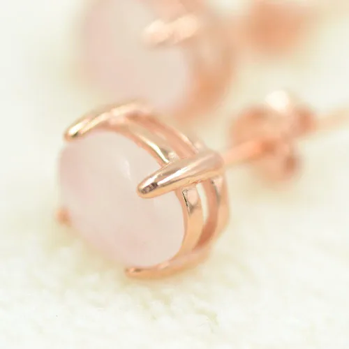 Vista 6 de Aretes de cuarzo rosa en plata de ley y baño de oro rosa de 14 quilates, Plata de ley