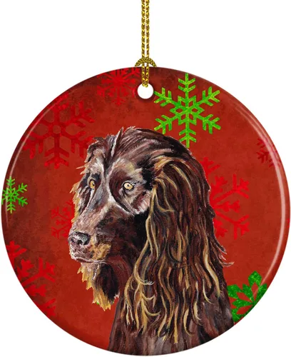 Vista 14 de Caroline's Treasures Affenpinscher - Adorno de cerámica para colgar en el árbol de Navidad con copos de nieve rojos y verdes, para el hogar