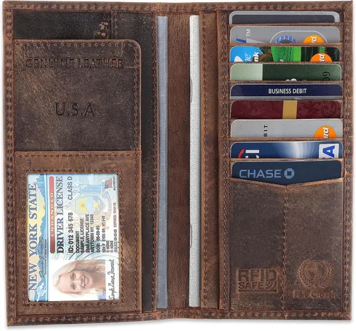 Vista 2 de F&L CLASSIC Billetera de piel auténtica con aspecto vintage RFID para hombre, cuero, Classic