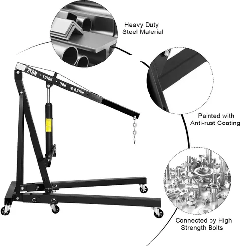Vista 6 de Goplus - Grúa plegable para motor con capacidad para 2 toneladas, plataforma elevadora, para taller, de acero resistente y 6 ruedas de hierro