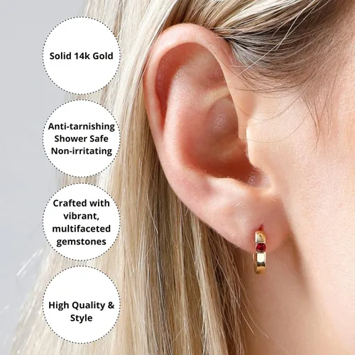 Vista 5 de MAX + STONE - Aretes de aro redondos pequeños de oro blanco o amarillo de 14 quilates para mujer con juego de canal y piedra natal de 0.039