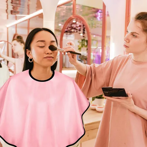 Vista 3 de KALIONE 3 capas de maquillaje para clientes, baberos de salón de belleza, bata corta para clientes, delantal ligero para barba, tinte para cabello