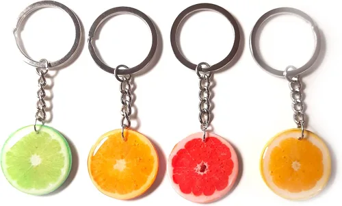 Vista 3 de Fruit Keychain Handmade Orange Slice Handbag Charm Grapefruit Citrus Keyring Lime Bright Summer Vegeterian Gift Idea Pamelo Polymer Clay Key Chain