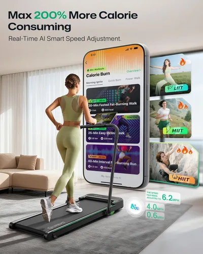 Vista 2 de UREVO Strol 2E Caminadora plegable inteligente 2 en 1, almohadilla compacta para caminar con mango de seguridad, Plug and Play, caminadora