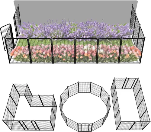Vista 88 de FXW Valla de jardín al aire libre para el patio, 17 pulgadas de alto x 29.3 pies de largo, barrera de metal resistente para animales, para perros